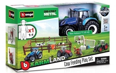 FARM LAND COW FEEDING PLAY SET TRAKTOR NEW HOLLAND T7.315 HD BLUE - Photo 1