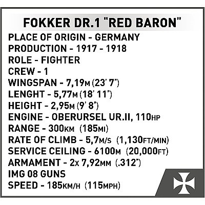 COBI 2986 GREAT WAR LETADLO FOKKER DR. 1 RED BARON - Photo 8