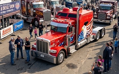 TAHAČ NÁVĚSŮ PETERBILT 379 2002 Custom in Red with American Flag - Photo 3