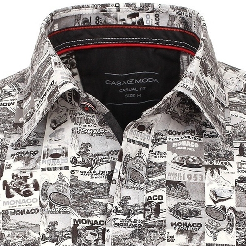 Pánská košile Casa Moda RACING Kent Casual Fit modní tisk GP MONACO dlouhý rukáv vel. 3XL - 7XL (48 - 56) - Photo 1