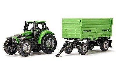 SIKU 1606 TRAKTOR DEUTZ-FAHR AGROTON SE SKLÁPĚCÍM PŘÍVĚSEM FORTUNA - Photo 1