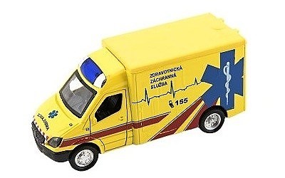 AUTO ambulance kov / plast 13 cm zpětný chod se světlem a zvukem na baterie
