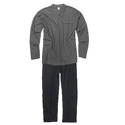 Pánské pyžamo ADAMO dlouhé šedé s proužkem