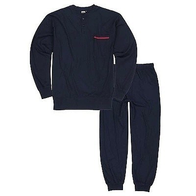 Pánské pyžamo ADAMO dlouhé tmavě modré kulatý výstřih na 3 knoflíčky