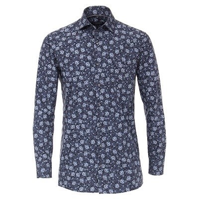 Pánská košile Casa Moda Comfort Fit Premium modrá modní tisk květy dlouhý rukáv vel. 47 - 56 (3XL - 7XL)