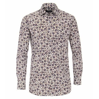 Pánská košile Casa Moda Comfort Fit Premium béžová modní tisk květy dlouhý rukáv vel. 47 - 56 (3XL - 7XL)