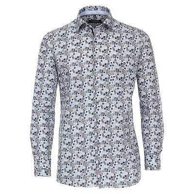 Pánská košile Casa Moda Comfort Fit módní tisk kruhy modrá dlouhý rukáv vel. 48 - 56 (3XL - 7XL)
