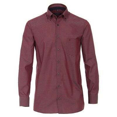 Pánská košile Casa Moda Comfort Fit popelínová dlouhý rukáv červená kostka vel. 48 - 56 (3LX - 7XL)