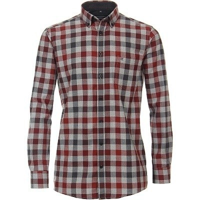 Pánská flanelová košile Casa Moda Comfort Fit červeno-šedá kostka dlouhý rukáv 3XL - 7XL
