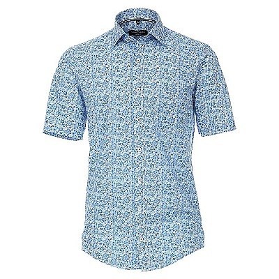 Pánská košile Casa Moda Comfort Fit módní tisk modré květy krátký rukáv vel. 48 - 56 (3XL - 7XL)