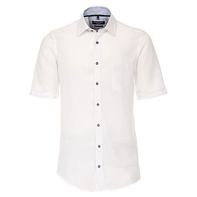 Pánská košile Casa Moda bílá lněná krátký rukáv vel. 4XL - 7XL (50 - 56)