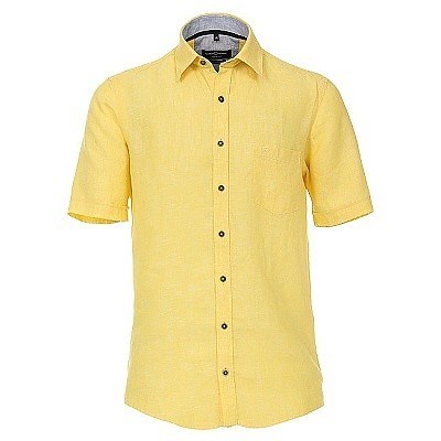 Pánská košile Casa Moda žlutá lněná krátký rukáv vel. 4XL - 7XL (50 - 56)