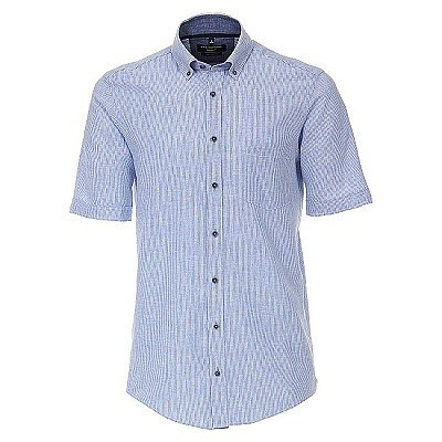 Pánská košile Casa Moda proužek modrá lněná krátký rukáv vel. 4XL - 7XL (50 - 56)
