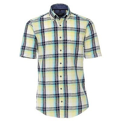 Pánská košile Casa Moda lněná károvaná krátký rukáv vel. 4XL - 7XL (50 - 56)