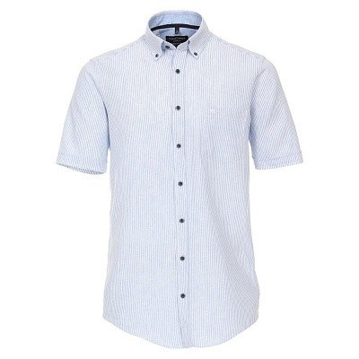Pánská košile Casa Moda Comfort Fit lněná modrá s proužkem krátký rukáv vel. 3XL - 7XL (48 - 56)