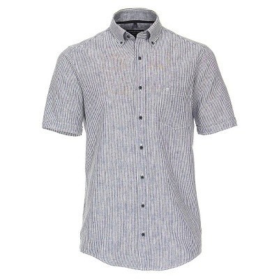 Pánská košile Casa Moda Comfort Fit lněná tmavě modrá s proužkem krátký rukáv vel. 3XL - 7XL (48 - 56)