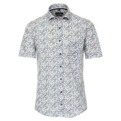 Pánská košile Casa Moda Comfort Fit lněná modní tisk motýli modrá krátký rukáv vel. 3XL - 7XL (48 - 56)