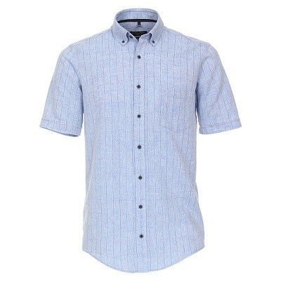 Pánská košile Casa Moda Comfort Fit lněná modrá krátký rukáv vel. 3XL - 7XL (48 - 56)