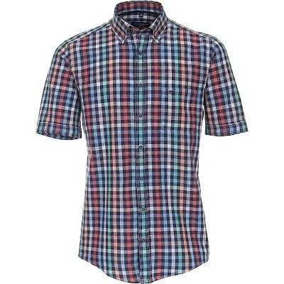 Pánská košile Casa Moda modrá lněná krátký rukáv vel. 3XL - 7XL (48 - 56)