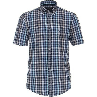 Pánská košile Casa Moda modrá lněná krátký rukáv vel. 3XL - 7XL (50 - 56)