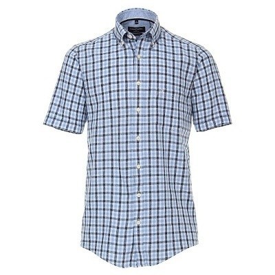 Pánská košile Casa Moda lněná modrá krátký rukáv vel. 4XL - 7XL (49 - 56)