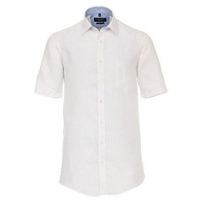 Pánská košile Casa Moda lněná bílá krátký rukáv vel. 4XL - 7XL (49 - 56)