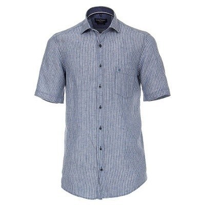 Pánská košile Casa Moda lněná modrá s proužkem krátký rukáv vel. 4XL - 7XL (49 - 56)