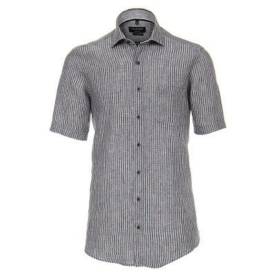 Pánská košile Casa Moda lněná černá s proužkem krátký rukáv vel. 4XL - 7XL (49 - 56)