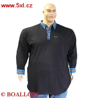 Pánské tričko s límečkem a košilovými rukávy černé - polokošile dlouhý rukáv 6XL - 10XL