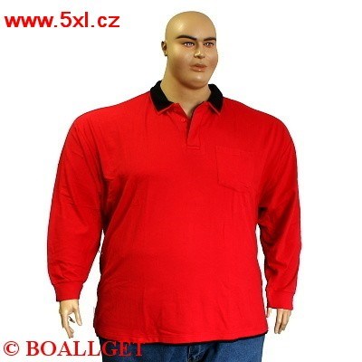 Pánské tričko s dvojitým límečkem na knoflíčky červené - polokošile dlouhý rukáv 7XL - 10XL