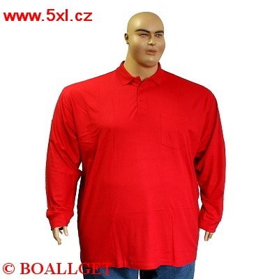 Pánské tričko s límečkem na knoflíčky červené - polokošile dlouhý rukáv 6XL - 8XL