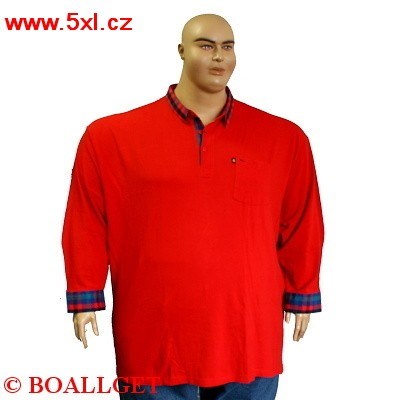 Pánské tričko s límečkem a košilovými rukávy červené - polokošile dlouhý rukáv 6XL - 10XL
