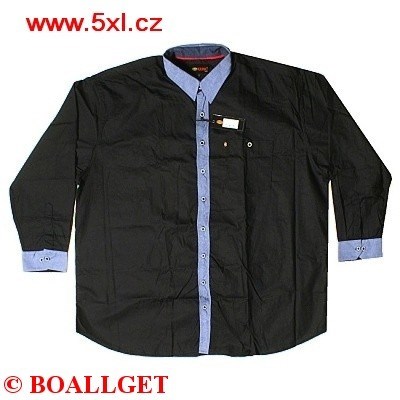 Pánská košile černá s modrým lemováním 15482/270 dlouhý rukáv 4XL - 7XL