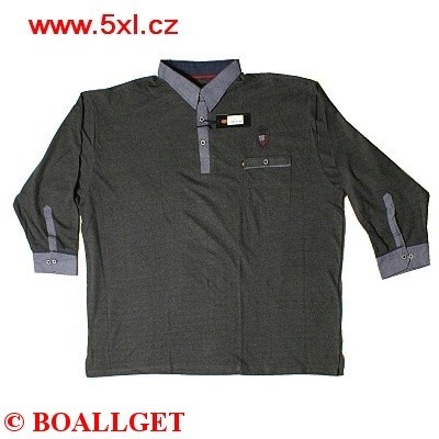 Pánské tričko s límečkem a košilovými rukávy šedé - polokošile dlouhý rukáv 6XL - 9XL