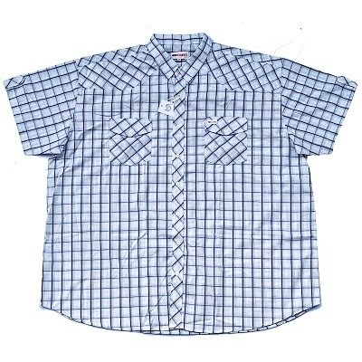 Pánská košile Kamro bílá s modrými čtverci krátký rukáv 7XL - 12XL