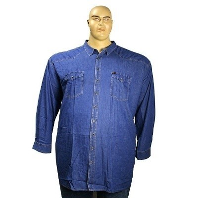 Pánská riflová košile JEANS Kamro 22755/263 modrá vel. 9XL -12XL dlouhý rukáv