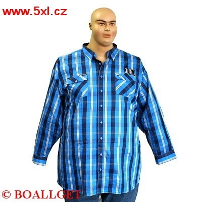 Pánská košile Kamro vel. 9XL - 10XL modro - tmavěmodro - bílé káro dlouhý rukáv