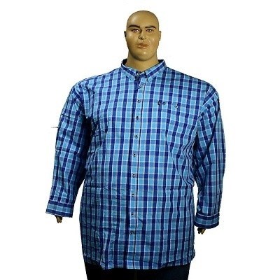 Pánská košile Kamro 23376/269 vel. 10XL - 12XL tyrkysovo - modrá kostka dlouhý rukáv