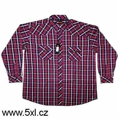 Pánská košile červeno - modro - bílé káro dlouhý rukáv 4XL - 6XL