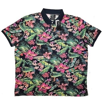 Pánská polokošile - tričko s límečkem s potiskem květin krátký rukáv 5XL - 8XL