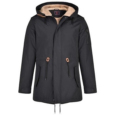 Pánská zimní bunda s kožíškem černá s kapucí 6LX - 8XL