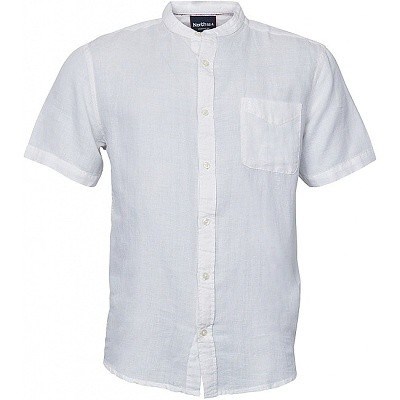 Pánská košile lněná bílá bez límečku NORTH 56°4 krátký rukáv 4XL - 8XL