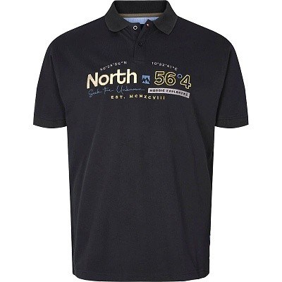 Pánská polokošile - tričko s límečkem černé NORTH 56°4 s potiskem 5XL - 8XL krátký rukáv