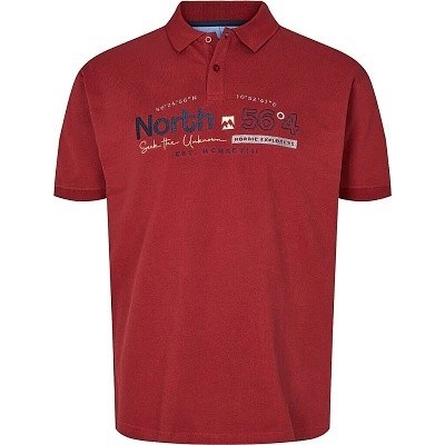 Pánská polokošile - tričko s límečkem bordó NORTH 56°4 s potiskem 5XL - 8XL krátký rukáv