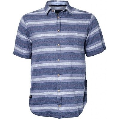 Pánská košile lněná NORTH 56°4 modrá pruhovaná s krátkým rukávem 5XL - 6XL