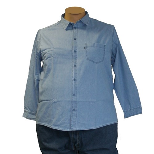Pánská riflová košile JEANS COLIN dlouhý rukáv modrá 6XL - 7XL