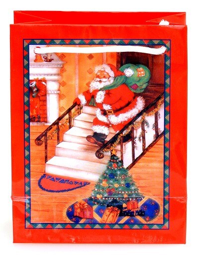 Taška vánoční 14x11x6 JEŽÍŠEK NA SCHODECH pevný lakovaný papír