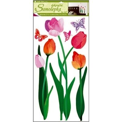 Pokojová dekorace BAREVNÉ TULIPÁNY 60 x 32 cm na zeď samolepicí