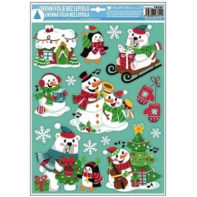 Samolepky vánoce na okna barevné dětské s glitry  42x30