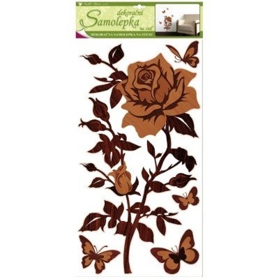 Pokojová dekorace RŮŽE S IMITACÍ DŘEVA 69 x 32 cm na zeď samolepicí